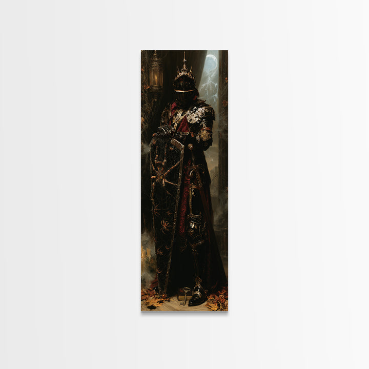 The Spider Knight, Antique Gothic Portrait, Tall Narrow Wall Art, Canvas Print, Gothic Wall Decor, Halloween Portrait Art, Horror Wall Art