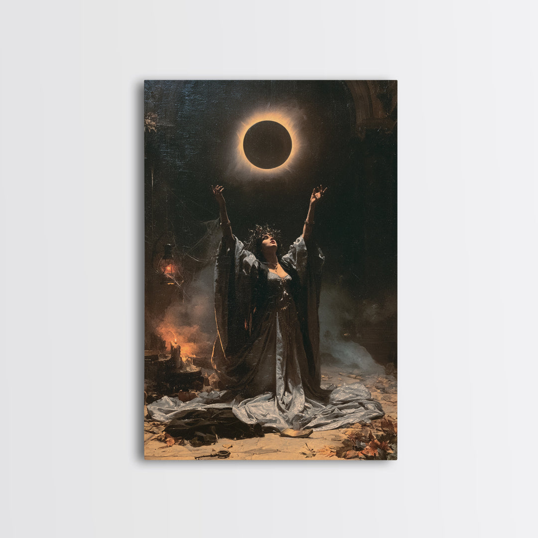 The Moon Priestess, Macabre Victorian Decor, Vertical Wall Art, Canvas Print, Gothic Wall Decor, Halloween Portrait Art, Macabre Wall Art