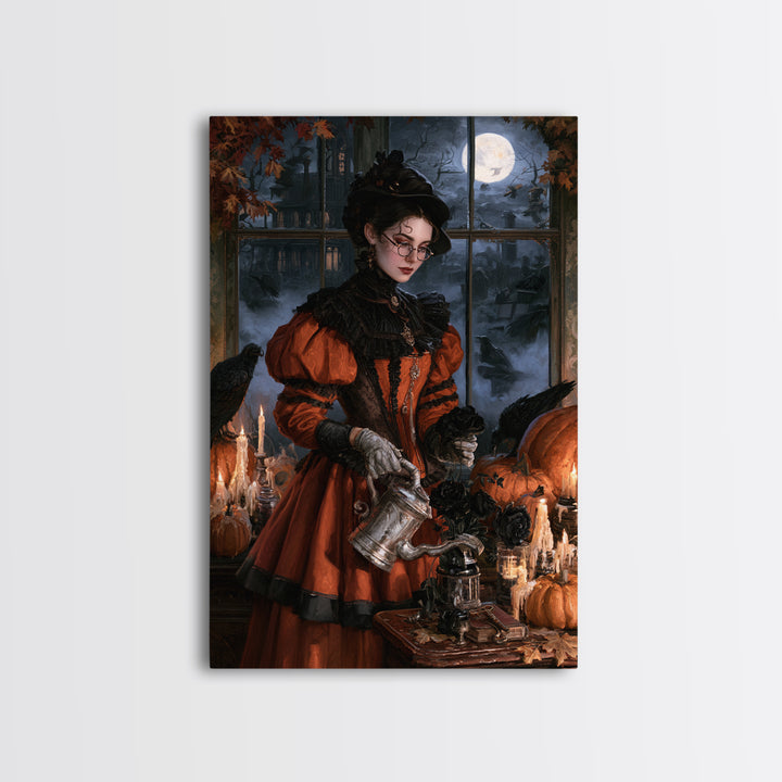 The Graveyard Gardener, Victorian Gothic Art, Vertical Wall Art, Framed Canvas Print, Gothic Wall Decor, Halloween Portrait Art