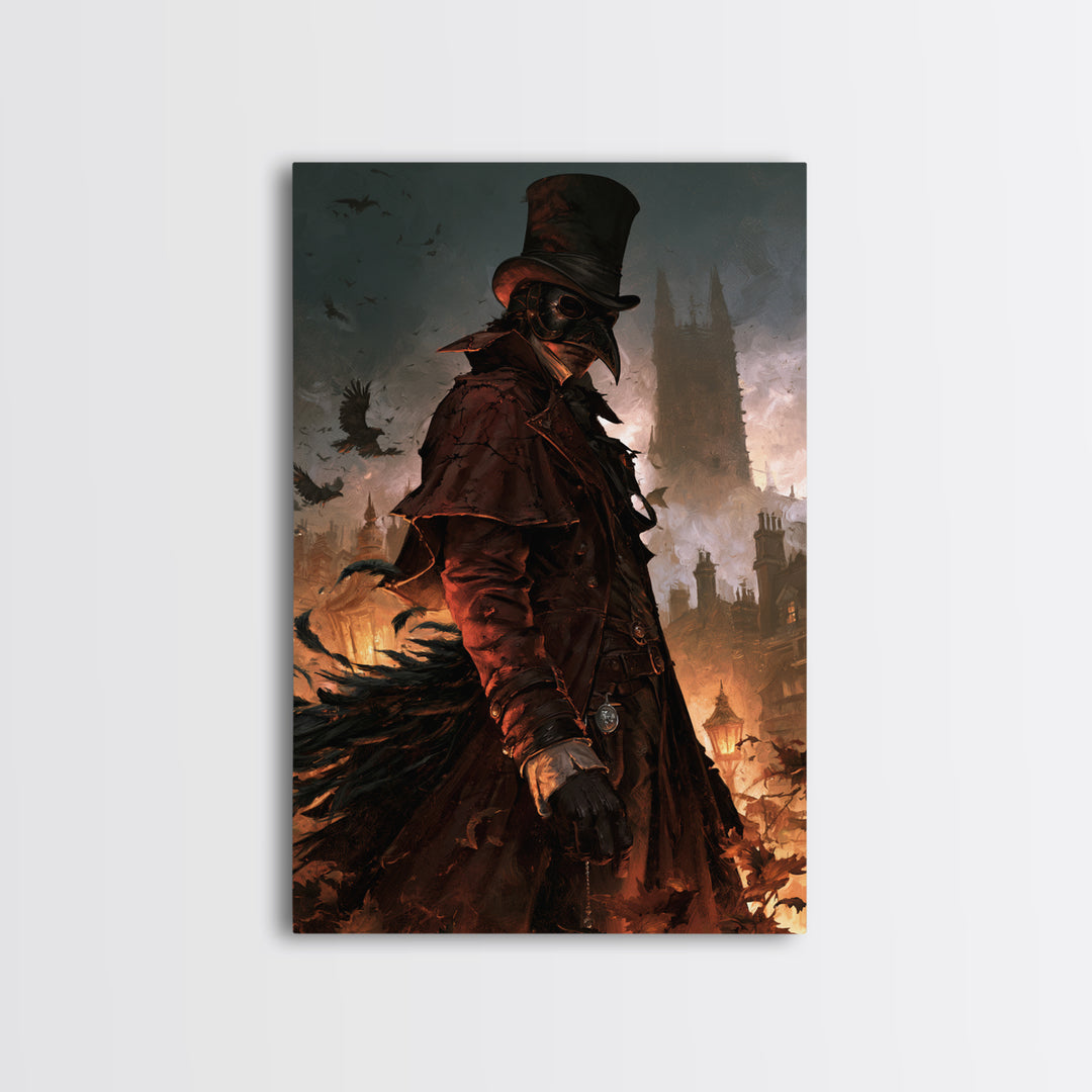 The Crow-Masked Assassin, Antique Gothic Portrait, Vertical Wall Art, Canvas Print, Gothic Wall Decor, Halloween Portrait Art