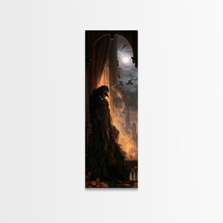 The Crow-Masked Assassin, Dark Academia Wall Art, Tall Narrow Wall Art, Canvas Print, Gothic Wall Decor, Halloween Portrait Art