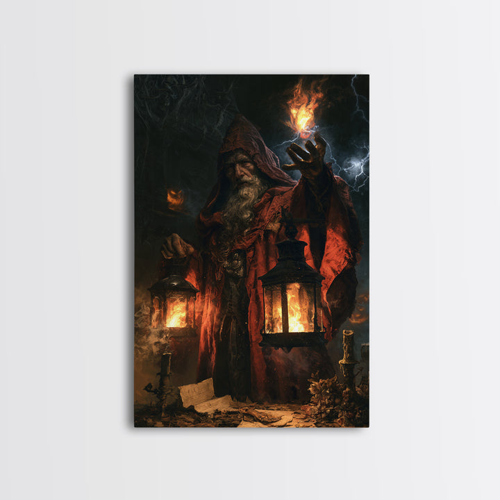 The Lantern Mage, Macabre Victorian Decor, Vertical Wall Art, Framed Canvas Print, Gothic Wall Decor, Halloween Portrait Art