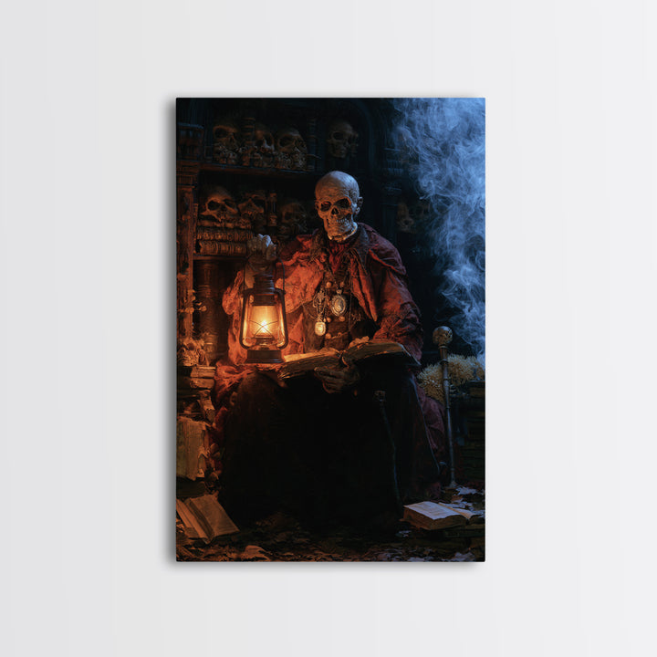 The Crypt Librarian, Victorian Horror Portrait, Vertical Wall Art, Canvas Print, Gothic Wall Decor, Halloween Portrait Art, Macabre Wall Art