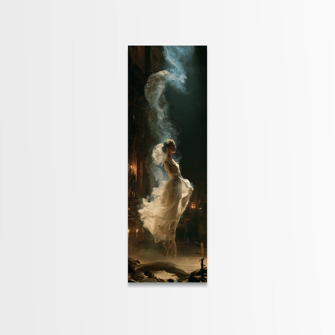 The Phantom Ballerina, Victorian Gothic Art, Tall Narrow Wall Art, Framed Canvas Print, Gothic Wall Decor, Halloween Portrait Art