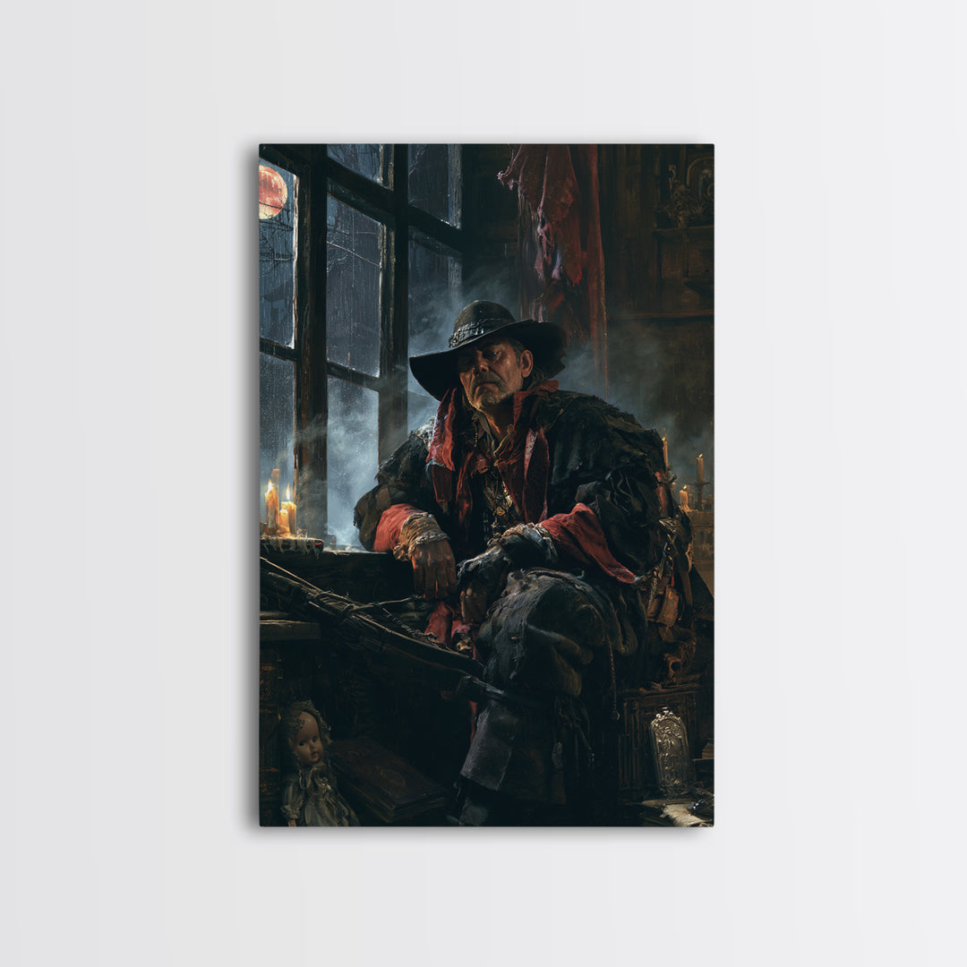 The Ghost Of The Witch Hunter, Macabre Victorian Decor, Vertical Wall Art, Framed Canvas Print, Gothic Wall Decor, Halloween Portrait Art