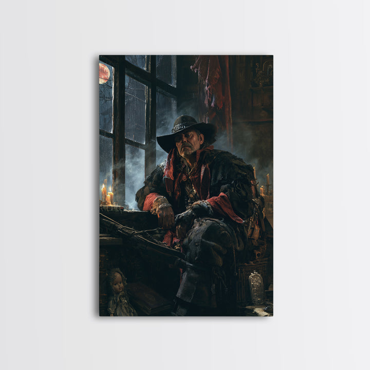 The Ghost Of The Witch Hunter, Macabre Victorian Decor, Vertical Wall Art, Framed Canvas Print, Gothic Wall Decor, Halloween Portrait Art