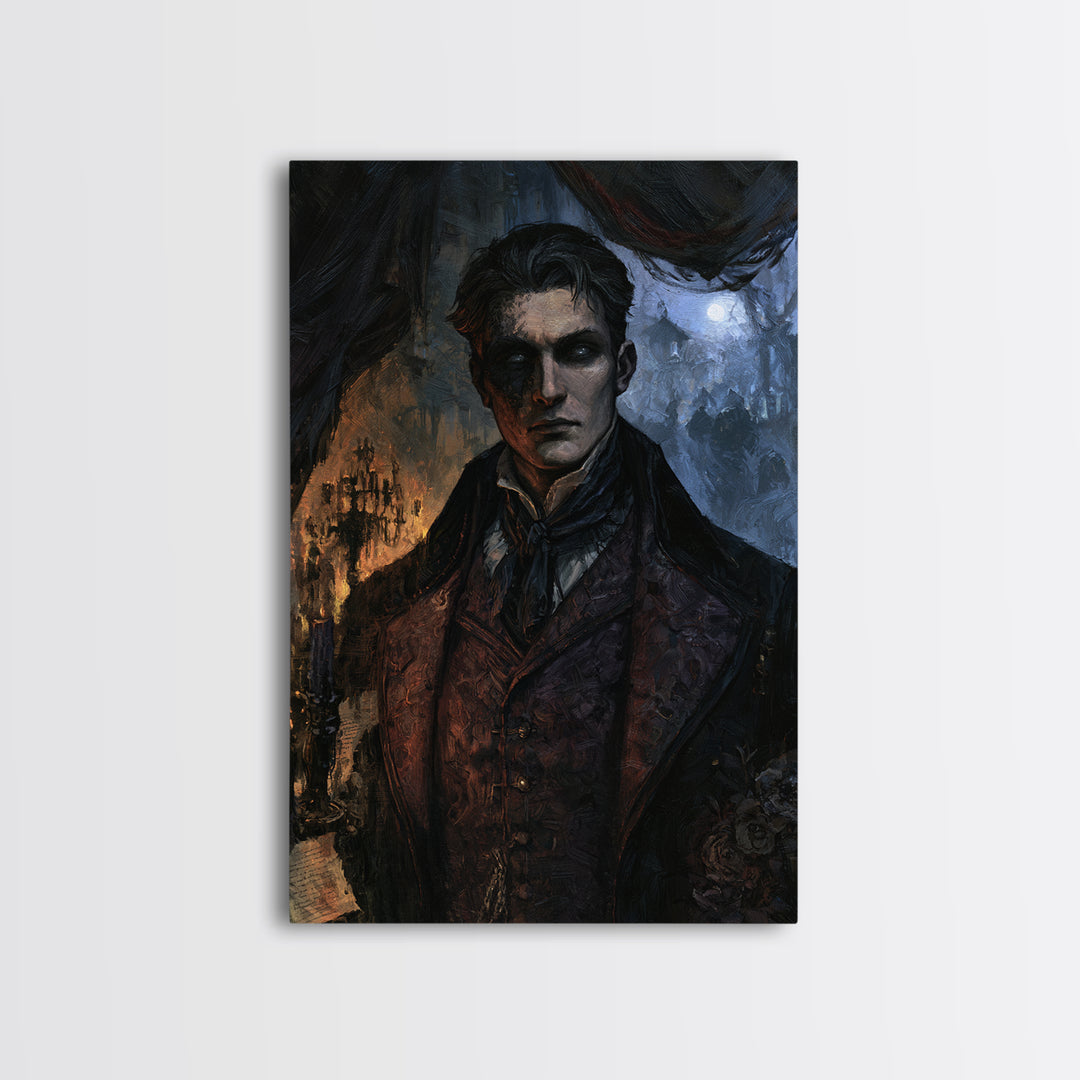 The Ash-Covered Oracle, Antique Gothic Portrait, Vertical Wall Art, Framed Canvas Print, Gothic Wall Decor, Halloween Portrait Art