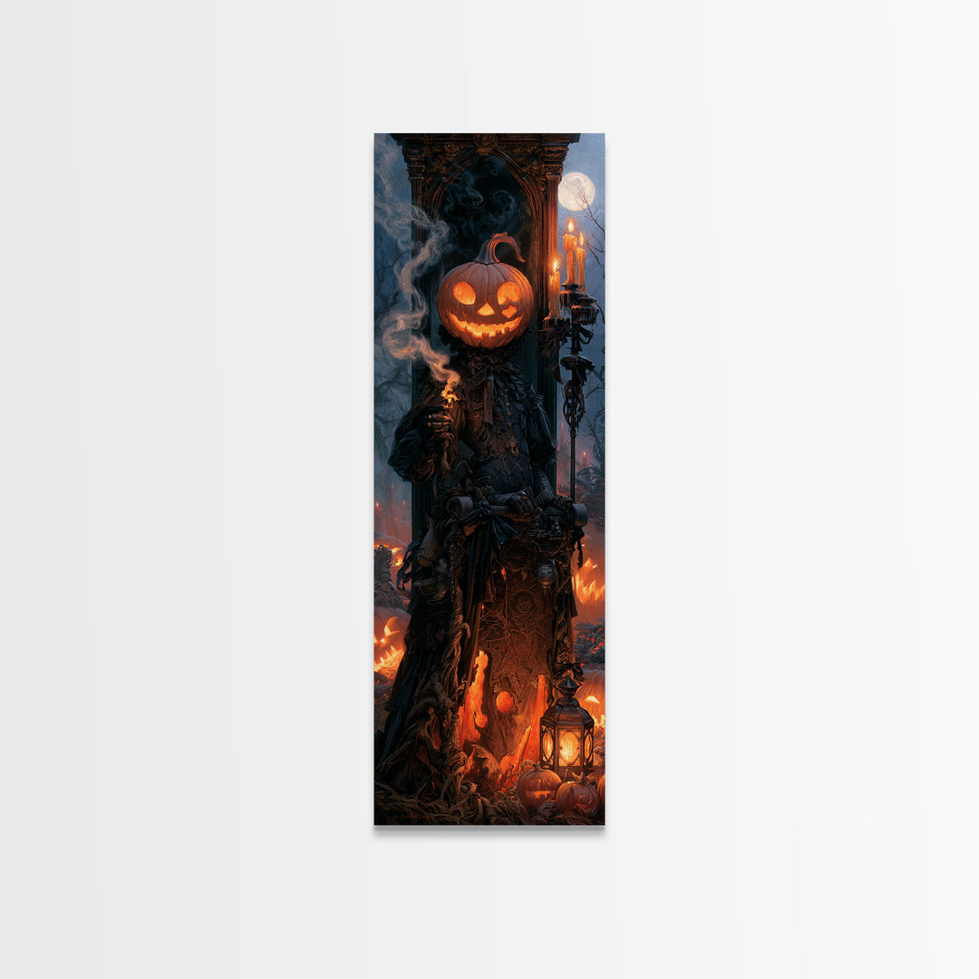 The Pumpkin-Headed Tea Merchant, Macabre Victorian Decor, Tall Narrow Wall Art, Framed Canvas Print, Gothic Wall Decor
