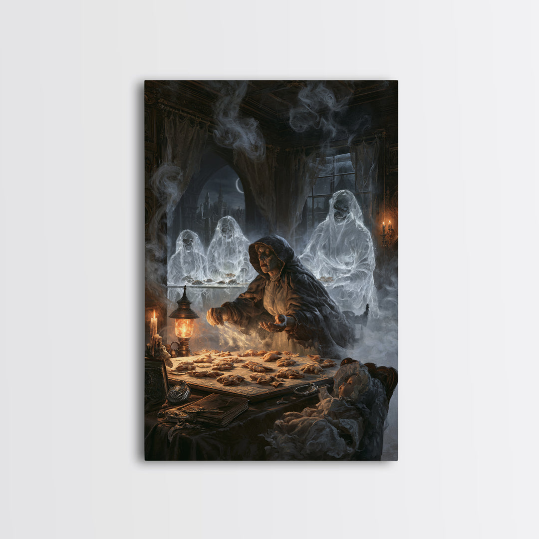 The Ghost Bakery, Victorian Horror Portrait, Vertical Wall Art, Framed Canvas Print, Gothic Wall Decor, Halloween Portrait Art