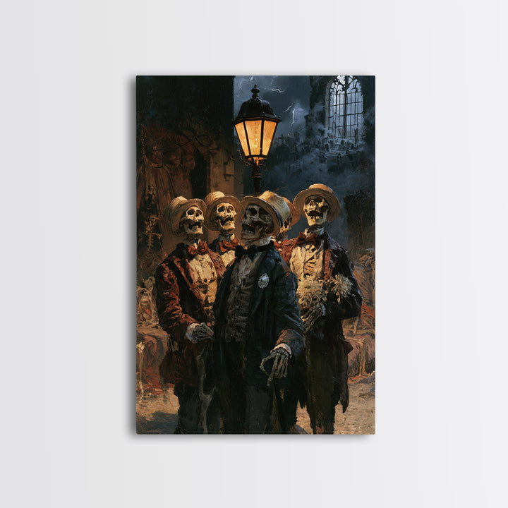 The Skeleton Barbershop Quartet, Victorian Gothic Art, Vertical Wall Art, Canvas Print, Gothic Wall Decor, Halloween Portrait Art