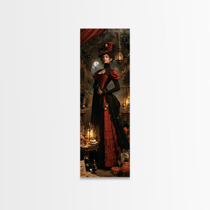 The Witch'S Cat Cafe, Dark Academia Wall Art, Tall Narrow Wall Art, Canvas Print, Gothic Wall Decor, Halloween Portrait Art, Halloween Decor