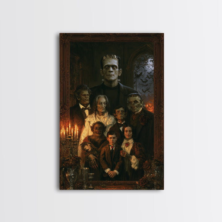 The Monster Family Portrait, Macabre Victorian Decor, Vertical Wall Art, Canvas Print, Gothic Wall Decor, Halloween Portrait Art
