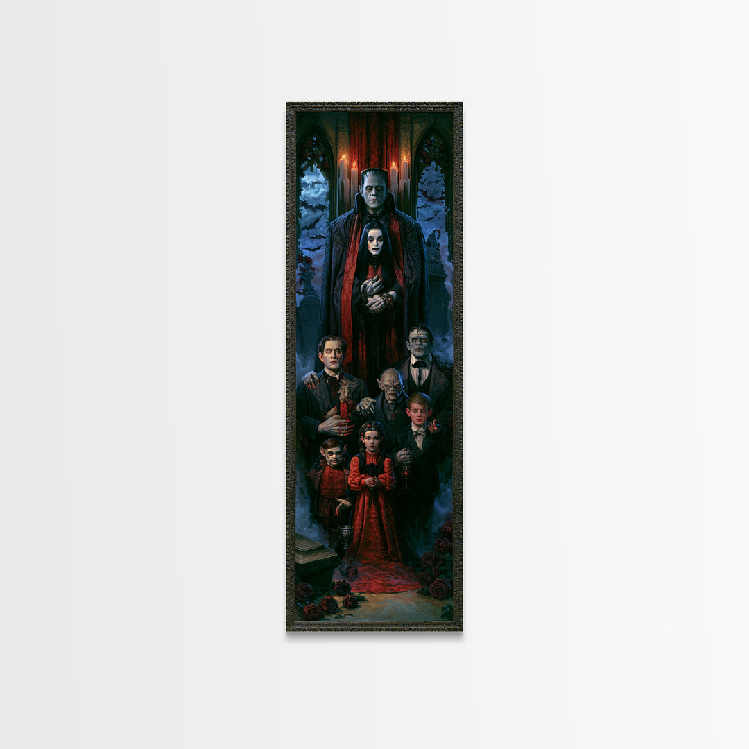 The Monster Family Portrait, Victorian Gothic Art, Tall Narrow Wall Art, Canvas Print, Gothic Wall Decor, Halloween Portrait Art
