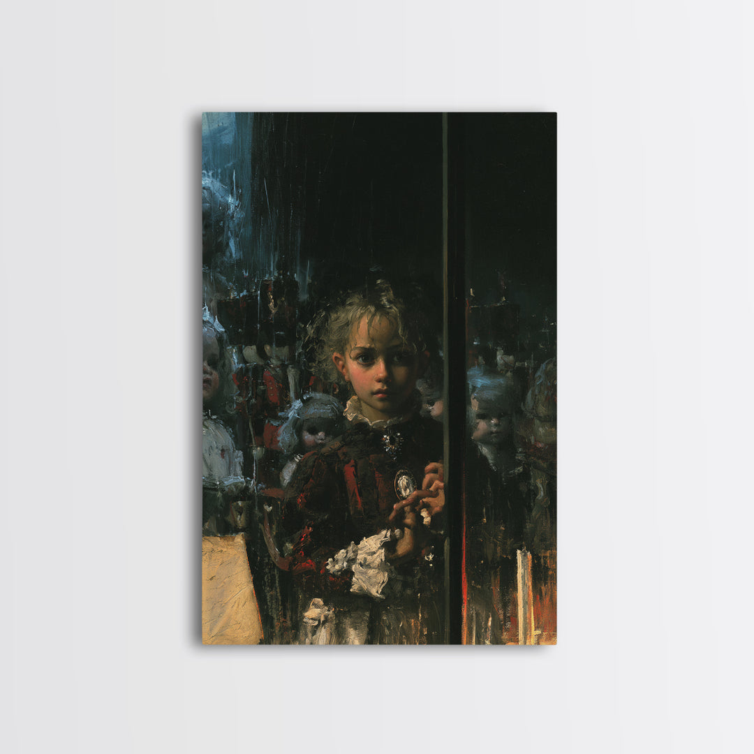 The Haunted Toy Parade, Dark Academia Wall Art, Vertical Wall Art, Canvas Print, Gothic Wall Decor, Halloween Portrait Art