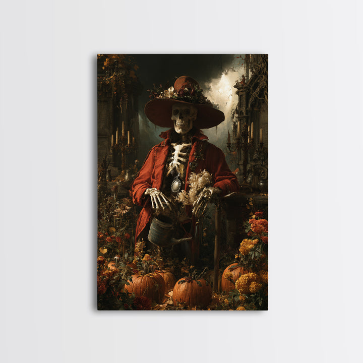 The Skeleton Gardeners, Victorian Gothic Art, Vertical Wall Art, Framed Canvas Print, Gothic Wall Decor, Halloween Portrait Art