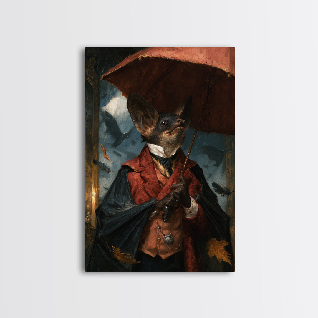 The Bat Umbrella Salesman, Macabre Victorian Decor, Vertical Wall Art, Canvas Print, Gothic Wall Decor, Halloween Portrait Art