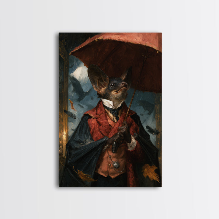 The Bat Umbrella Salesman, Macabre Victorian Decor, Vertical Wall Art, Canvas Print, Gothic Wall Decor, Halloween Portrait Art