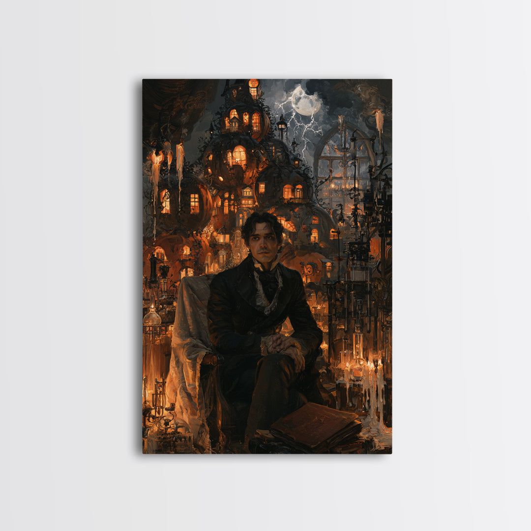 The Pumpkin-House Neighborhood, Macabre Victorian Decor, Vertical Wall Art, Framed Canvas Print, Gothic Wall Decor, Halloween Portrait Art