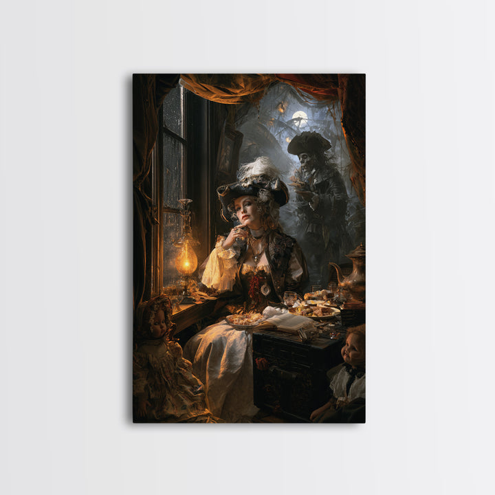 The Ghost Pirate Picnic, Victorian Gothic Art, Vertical Wall Art, Canvas Print, Gothic Wall Decor, Halloween Portrait Art