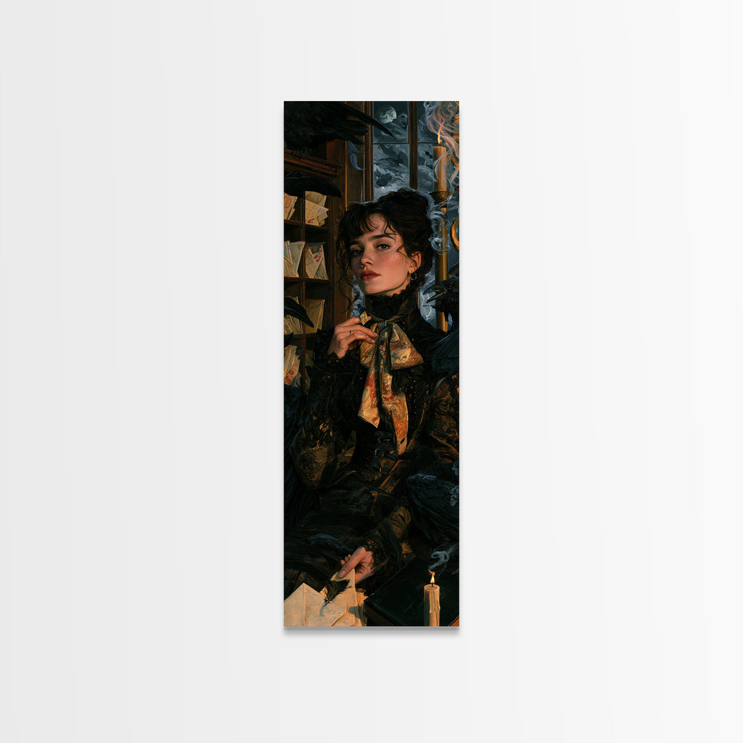 The Raven Post Office, Victorian Gothic Art, Tall Narrow Wall Art, Canvas Print, Gothic Wall Decor, Halloween Portrait Art, Halloween Decor