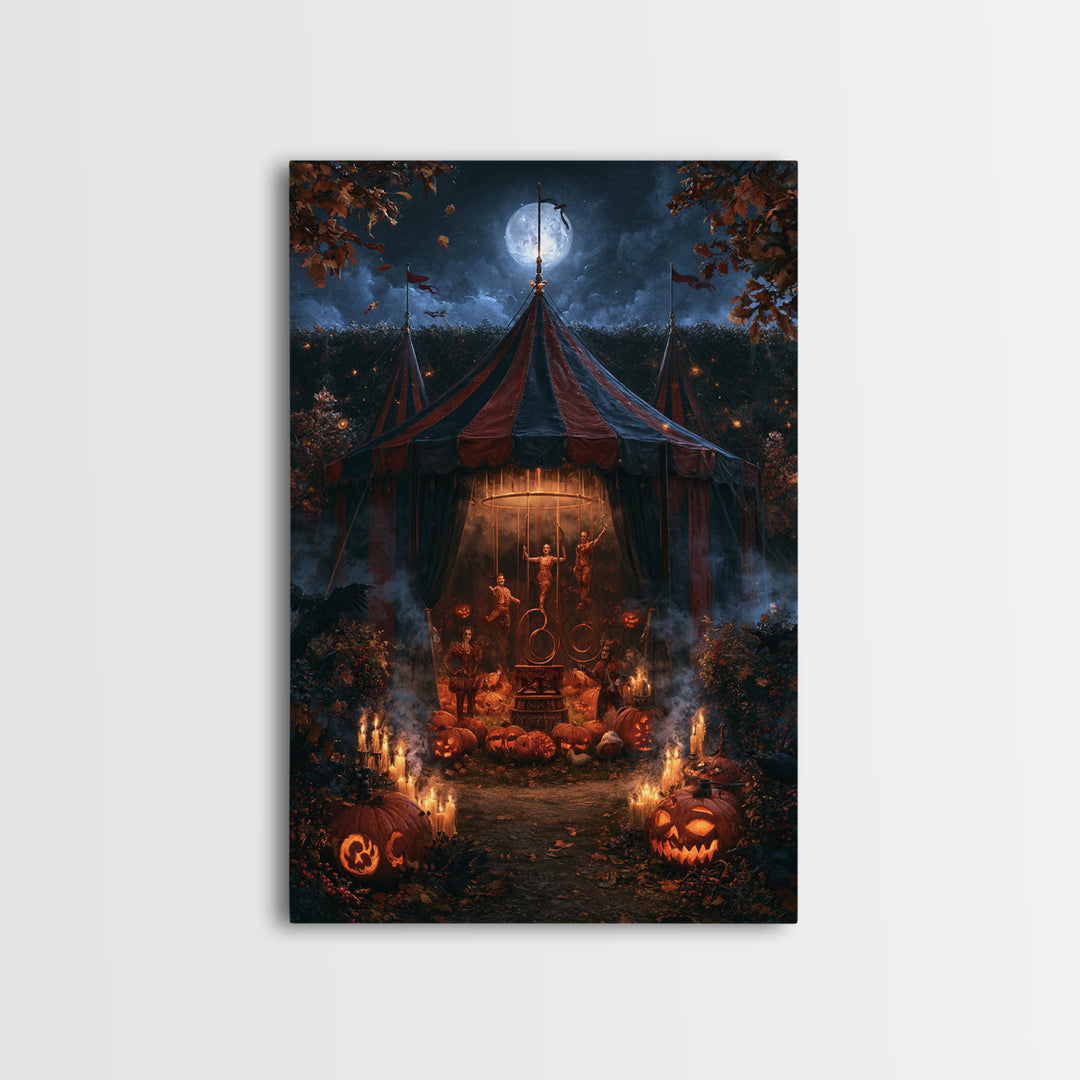 The Jack-O'-Lantern Circus, Macabre Victorian Decor, Vertical Wall Art, Framed Canvas Print, Gothic Wall Decor, Halloween Portrait Art