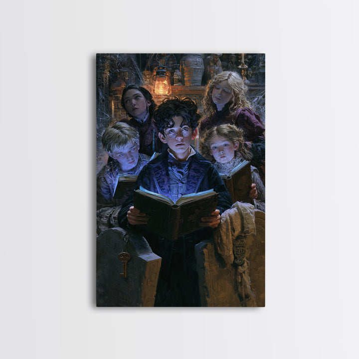 The Graveyard Book Club, Macabre Victorian Decor, Vertical Wall Art, Framed Canvas Print, Gothic Wall Decor, Halloween Portrait Art