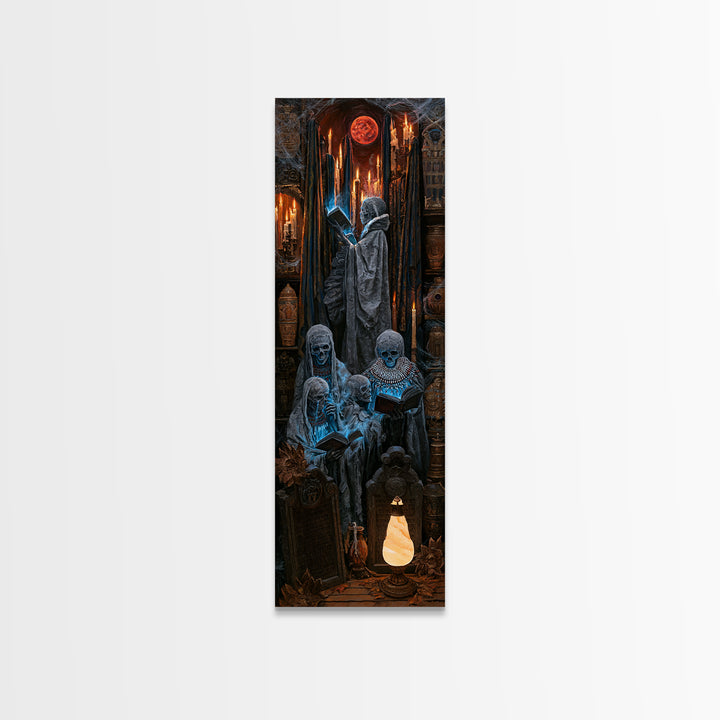 The Graveyard Book Club, Antique Gothic Portrait, Tall Narrow Wall Art, Framed Canvas Print, Gothic Wall Decor, Halloween Portrait Art