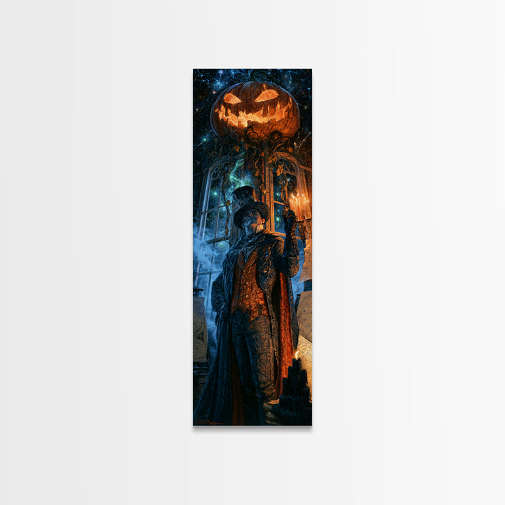 The Cosmic Pumpkin God, Victorian Gothic Art, Tall Narrow Wall Art, Framed Canvas Print, Gothic Wall Decor, Halloween Portrait Art