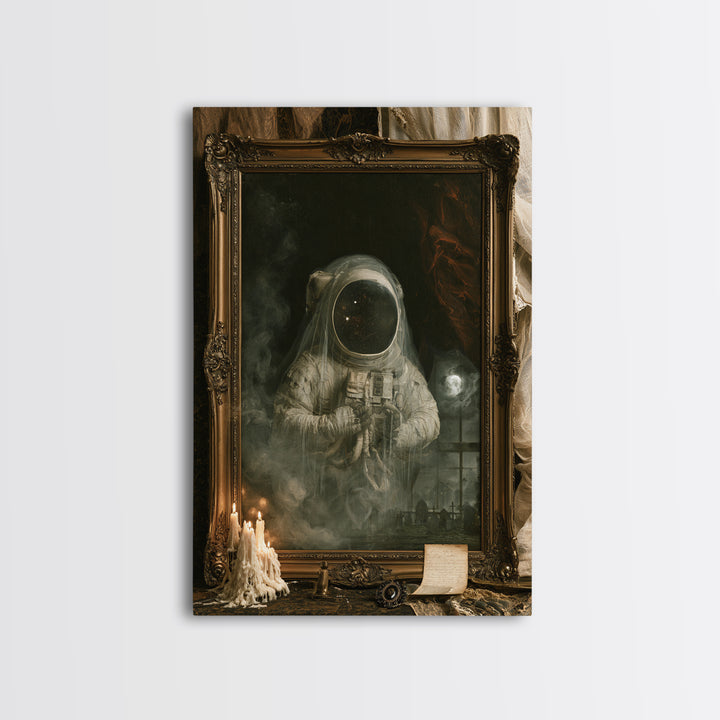 The Astronaut Ghost, Dark Academia Wall Art, Vertical Wall Art, Canvas Print, Gothic Wall Decor, Halloween Portrait Art