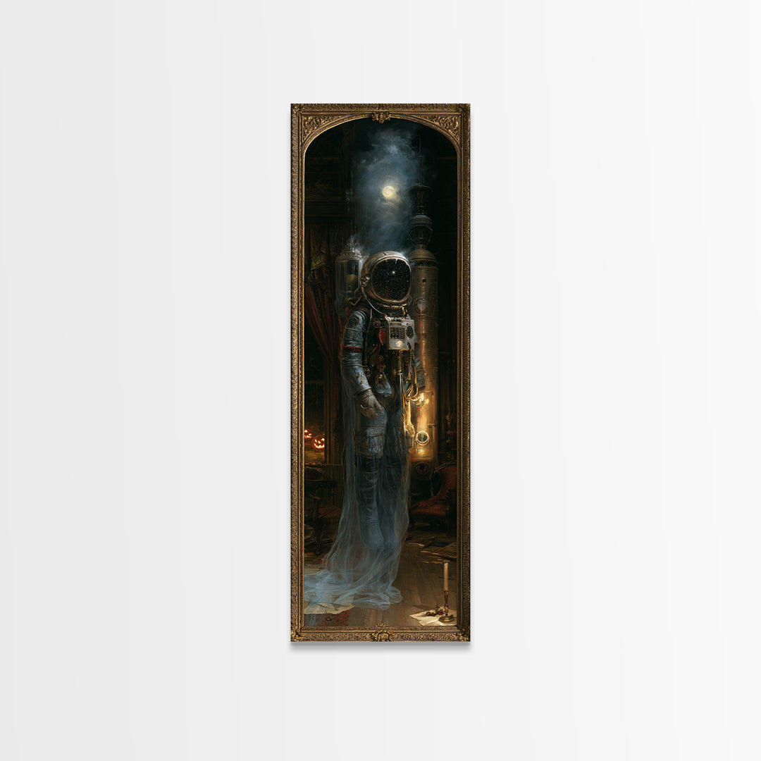The Astronaut Ghost, Victorian Gothic Art, Tall Narrow Wall Art, Framed Canvas Print, Gothic Wall Decor, Halloween Portrait Art