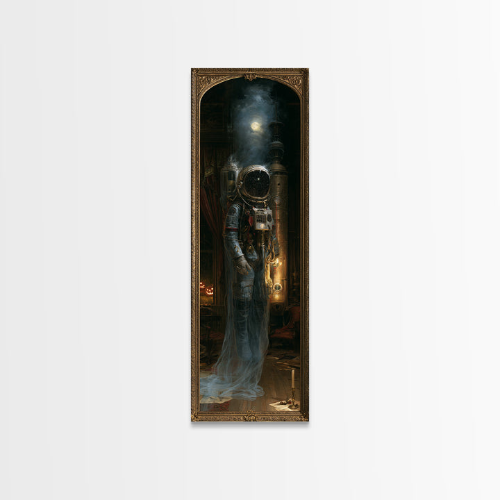The Astronaut Ghost, Victorian Gothic Art, Tall Narrow Wall Art, Framed Canvas Print, Gothic Wall Decor, Halloween Portrait Art