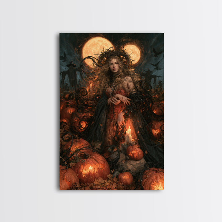The Alien Pumpkin Patch, Macabre Victorian Decor, Vertical Wall Art, Framed Canvas Print, Gothic Wall Decor, Halloween Portrait Art