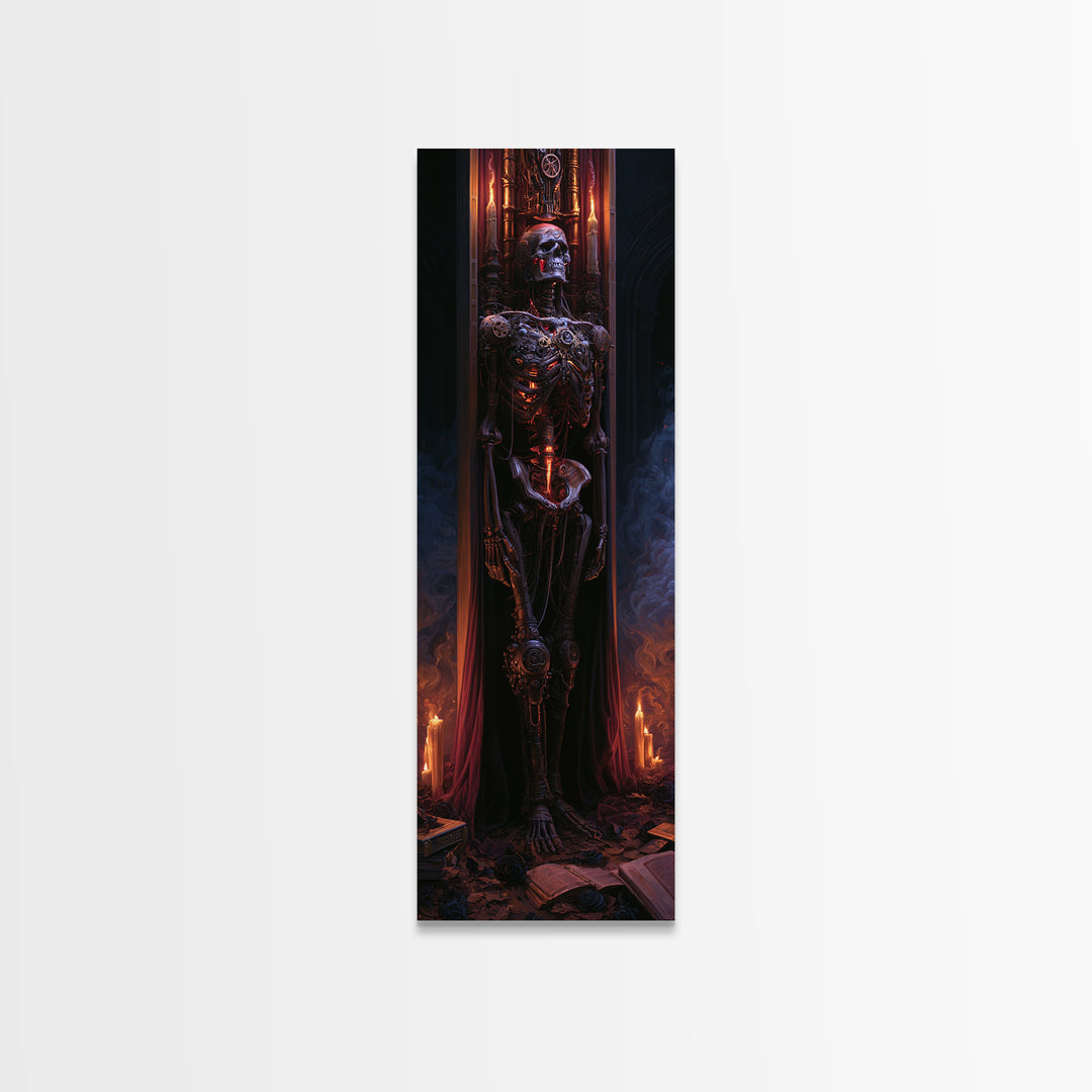 The Biomechanical Skeleton, Victorian Horror Portrait, Tall Narrow Wall Art, Framed Canvas Print, Gothic Wall Decor, Halloween Portrait Art