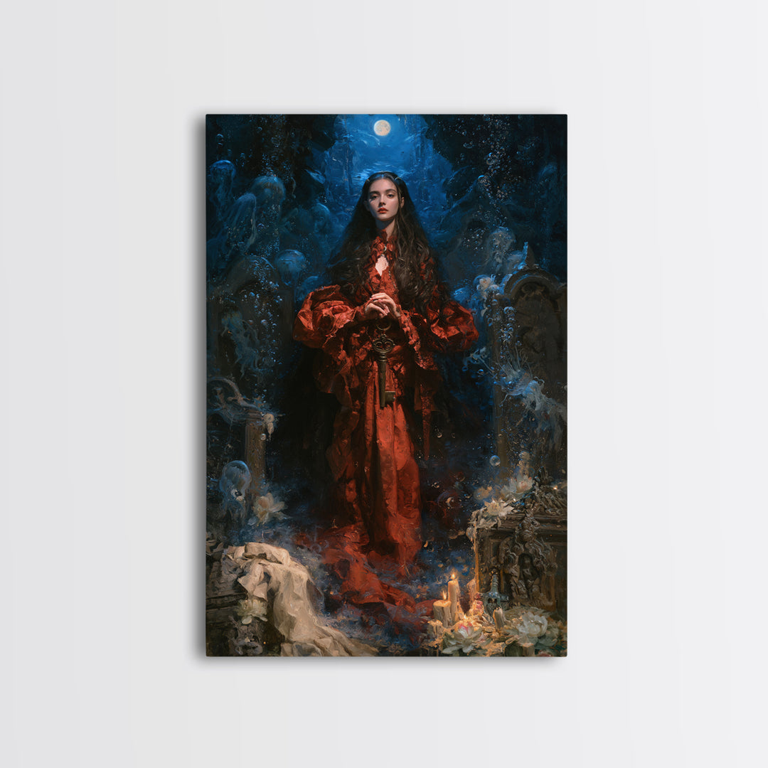 The Underwater Graveyard, Macabre Victorian Decor, Vertical Wall Art, Framed Canvas Print, Gothic Wall Decor, Halloween Portrait Art