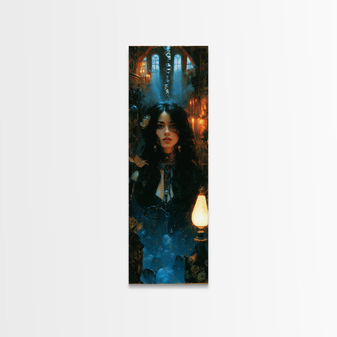 The Underwater Graveyard, Antique Gothic Portrait, Tall Narrow Wall Art, Framed Canvas Print, Gothic Wall Decor, Halloween Portrait Art