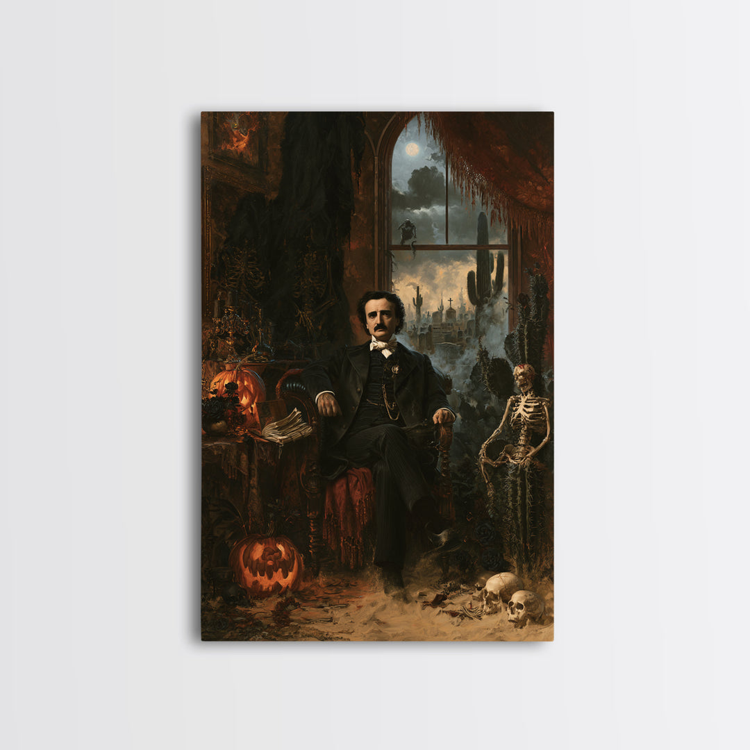 Desert Halloween, Antique Gothic Portrait, Vertical Wall Art, Framed Canvas Print, Gothic Wall Decor, Halloween Portrait Art