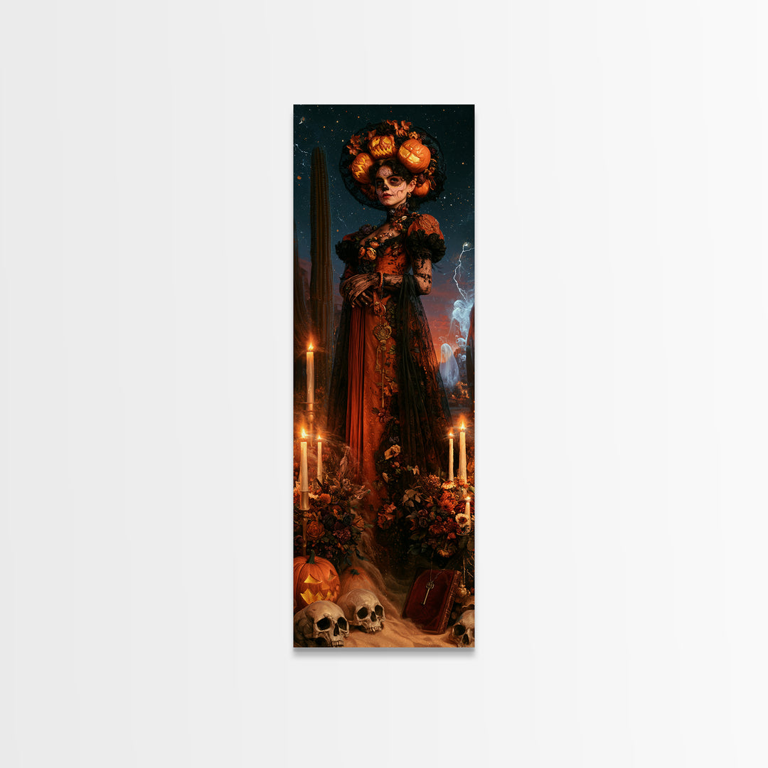 Desert Halloween, Dark Academia Wall Art, Tall Narrow Wall Art, Framed Canvas Print, Gothic Wall Decor, Halloween Portrait Art