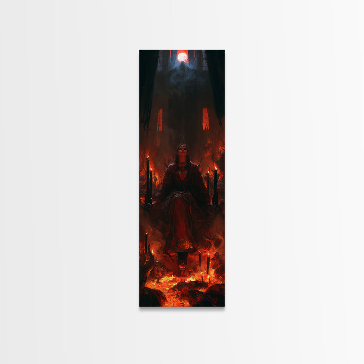The Volcanic Demon Festival, Victorian Horror Portrait, Tall Narrow Wall Art, Framed Canvas Print, Gothic Wall Decor, Halloween Portrait Art
