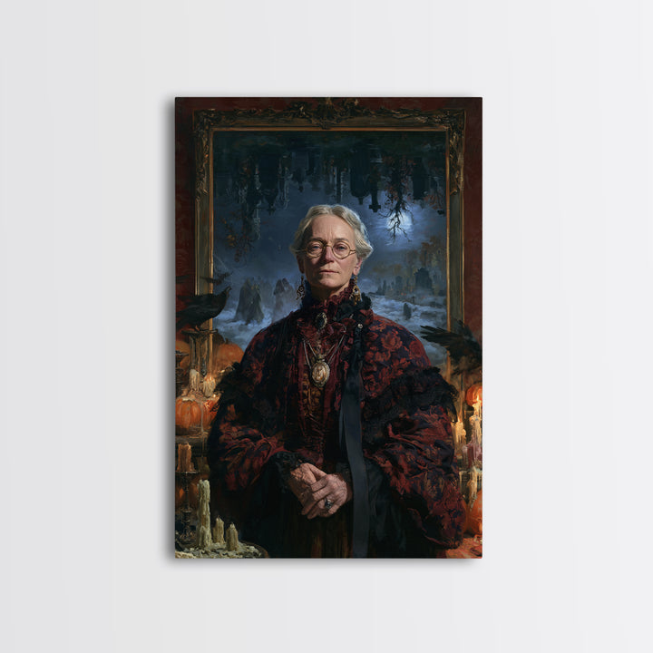 The Upside-Down Cemetery, Victorian Horror Portrait, Vertical Wall Art, Framed Canvas Print, Gothic Wall Decor, Halloween Portrait Art