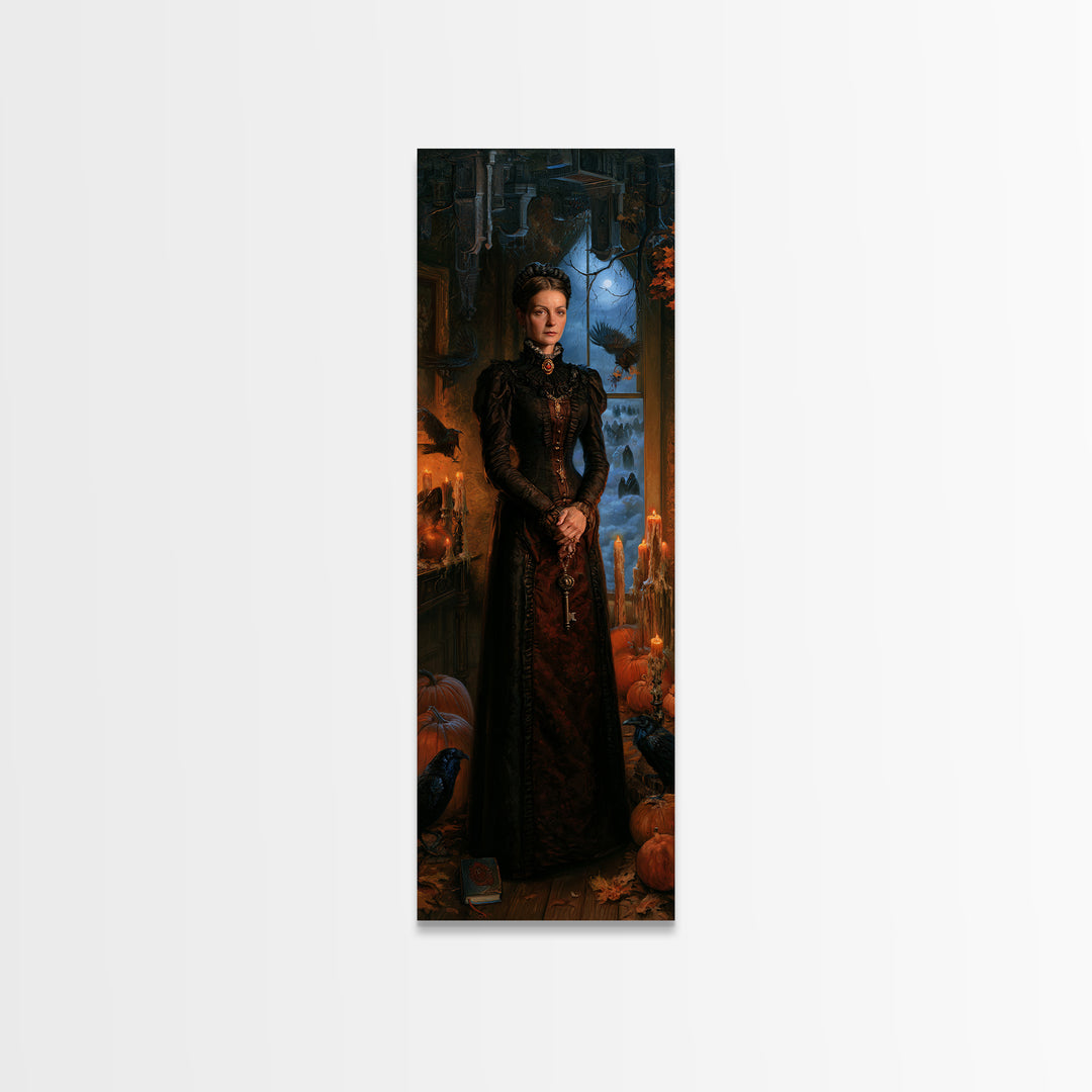 The Upside-Down Cemetery, Macabre Victorian Decor, Tall Narrow Wall Art, Framed Canvas Print, Gothic Wall Decor, Halloween Portrait Art