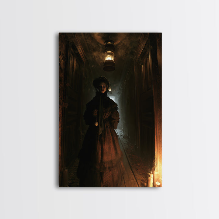The Infinite Hallway, Dark Academia Wall Art, Vertical Wall Art, Canvas Print, Gothic Wall Decor, Halloween Portrait Art, Halloween Wall Art