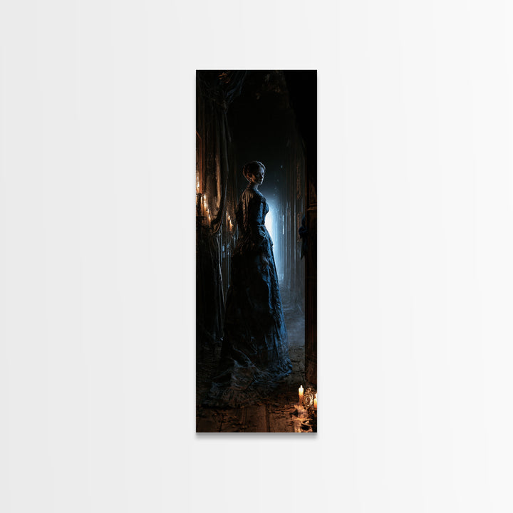 The Infinite Hallway, Dark Academia Wall Art, Tall Narrow Wall Art, Framed Canvas Print, Gothic Wall Decor, Halloween Portrait Art
