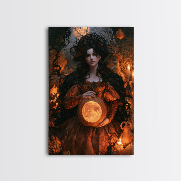 The Moon Inside A Pumpkin, Antique Gothic Portrait, Vertical Wall Art, Canvas Print, Gothic Wall Decor, Halloween Portrait Art