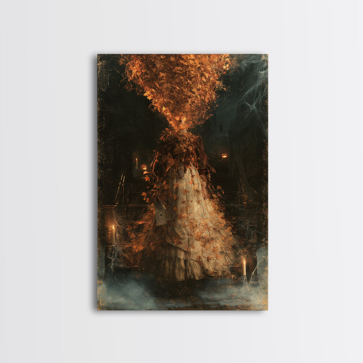 The Autumn-Leaf Ghost, Victorian Gothic Art, Vertical Wall Art, Canvas Print, Gothic Wall Decor, Halloween Portrait Art, Macabre Wall Art
