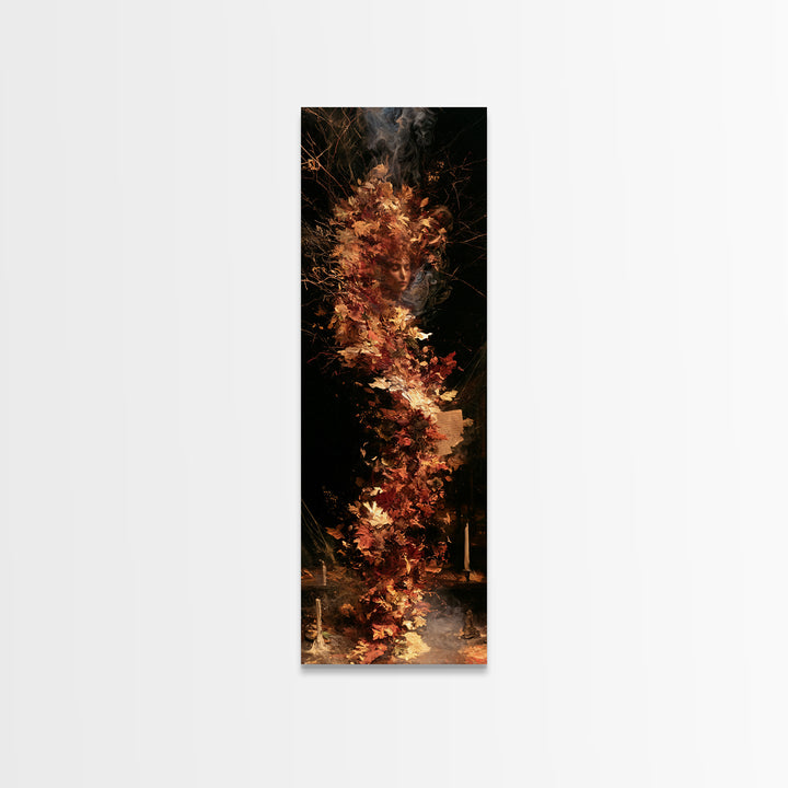The Autumn-Leaf Ghost, Victorian Gothic Art, Tall Narrow Wall Art, Framed Canvas Print, Gothic Wall Decor, Halloween Portrait Art