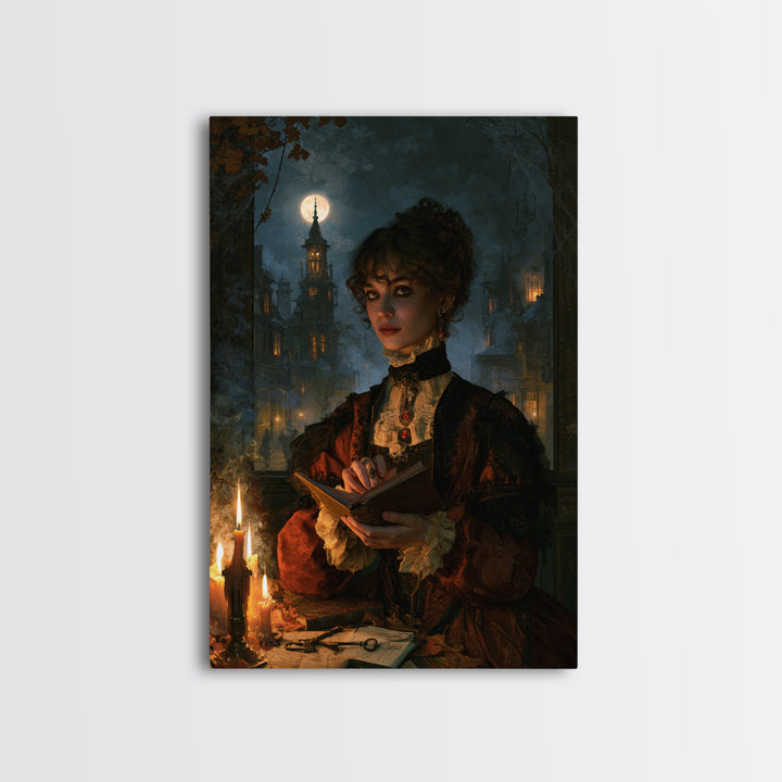 The Town Where Shadows Live, Victorian Horror Portrait, Vertical Wall Art, Canvas Print, Gothic Wall Decor, Halloween Portrait Art
