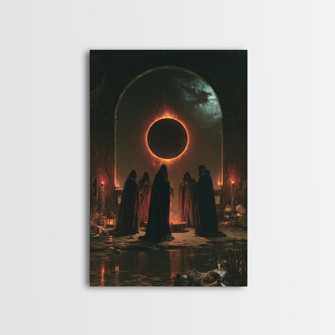 The Eclipse Summoning, Victorian Horror Portrait, Vertical Wall Art, Canvas Print, Gothic Wall Decor, Halloween Portrait Art