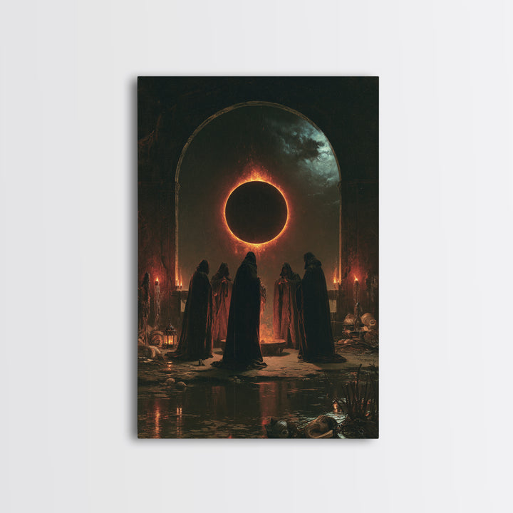 The Eclipse Summoning, Victorian Horror Portrait, Vertical Wall Art, Canvas Print, Gothic Wall Decor, Halloween Portrait Art