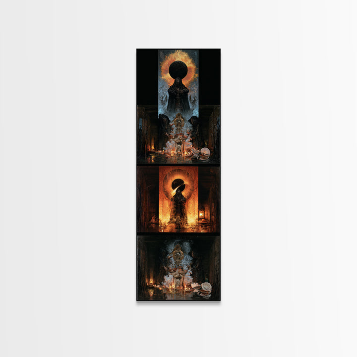 The Eclipse Summoning, Victorian Horror Portrait, Tall Narrow Wall Art, Framed Canvas Print, Gothic Wall Decor, Halloween Portrait Art