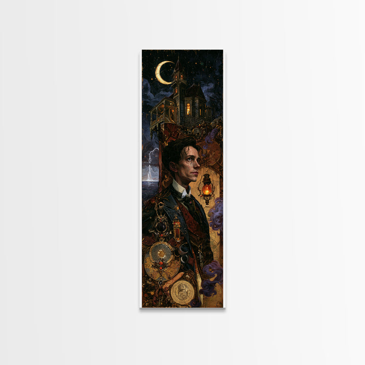 The Last House At The World'S Edge, Victorian Horror Portrait, Tall Narrow Wall Art, Framed Canvas Print, Gothic Wall Decor